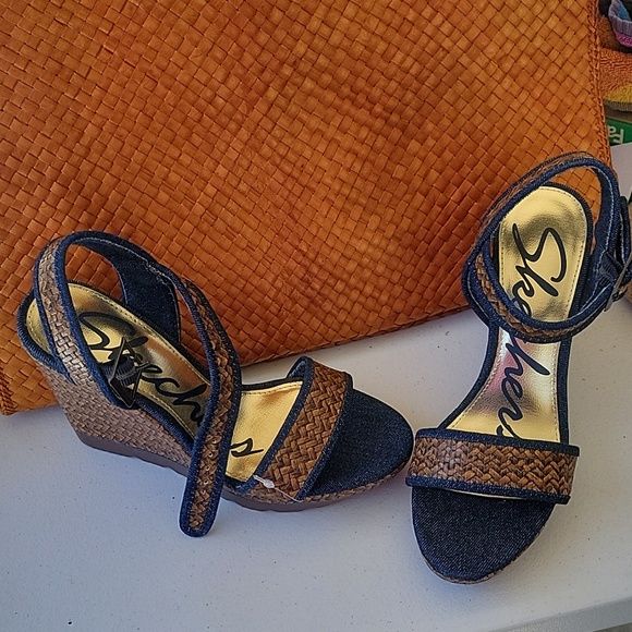 Skechers High Heel Stripey Platform Sandals Size 7 - Picture 4 of 8